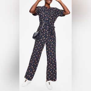 Boden Short Sleeve Emmeline Button Front Floral Union Suit Jumpsuit w Red Belt